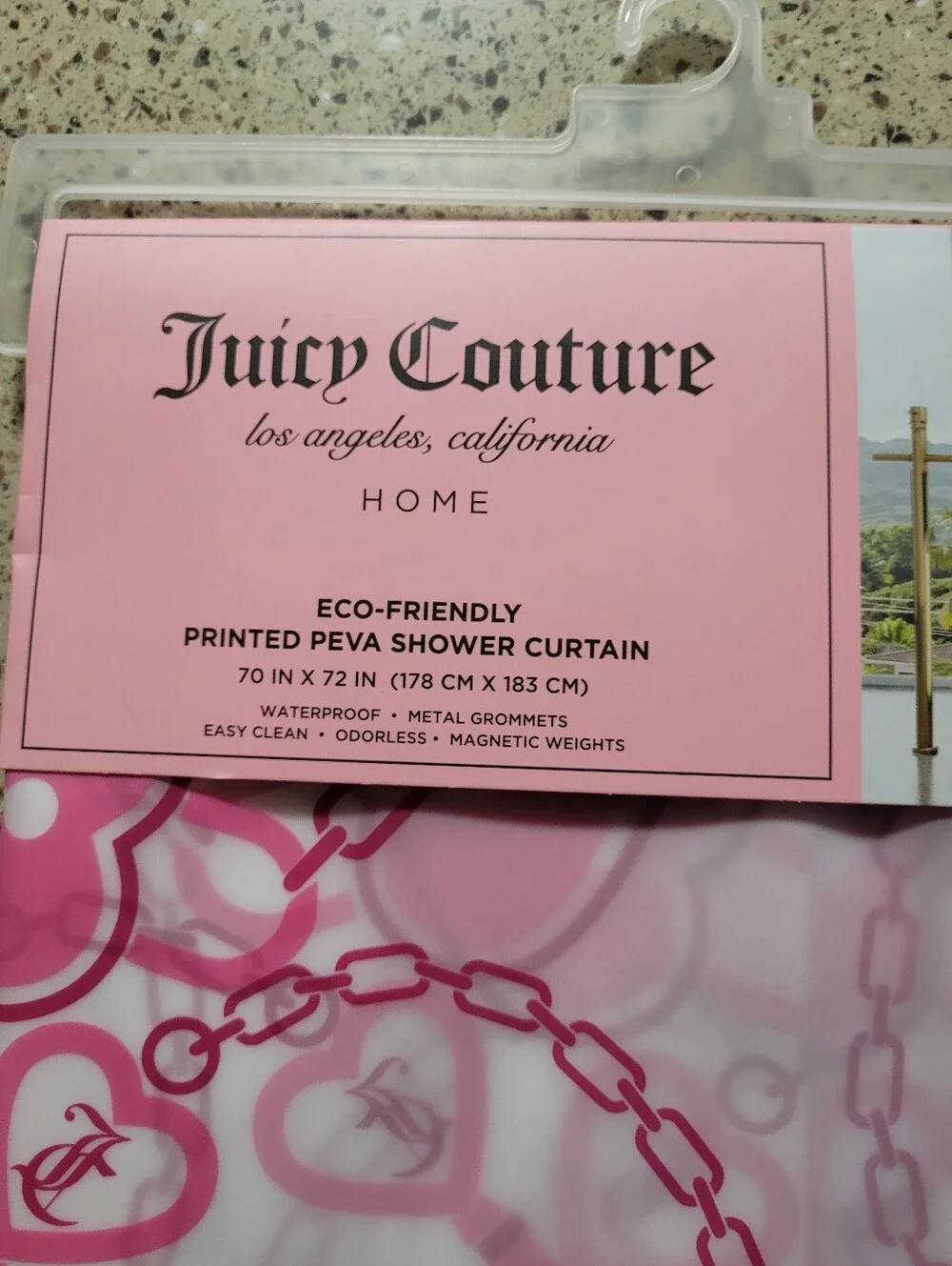 Juicy Couture PEVA Shower Curtain Locks Chains Hearts Keys Pink 70 x 72 Y2K